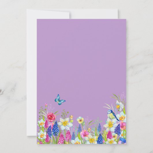 Elegante kleurrijke wilde bloemen vlinders bruilof kaart (Achterkant)