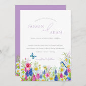 Elegante kleurrijke wilde bloemen vlinders bruilof kaart (Voorkant / Achterkant)