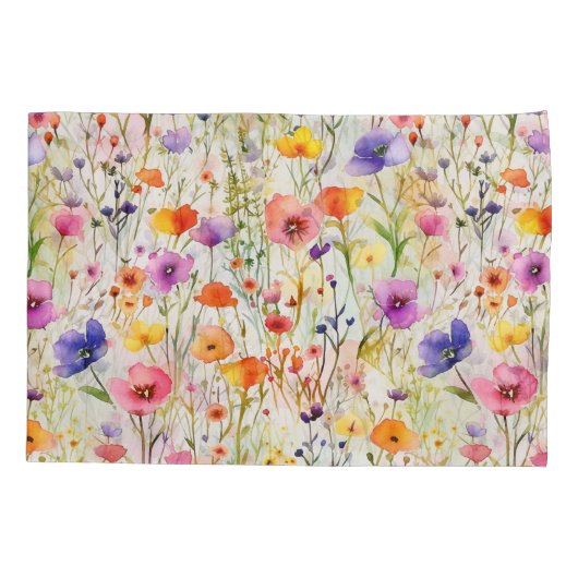 Elegante kleurrijke wilde bloemen waterverf kussensloop (Achterkant)