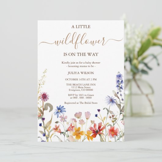 Elegante kleurrijke wildflower baby shower uitnodi kaart (Staand voorkant)