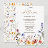 Elegante kleurrijke wildflower baby shower uitnodi kaart (Voorkant / Achterkant)