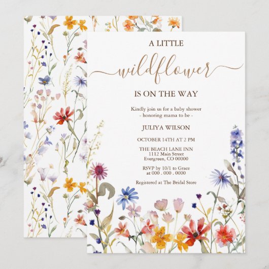 Elegante kleurrijke wildflower baby shower uitnodi kaart (Voorkant / Achterkant)