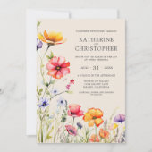 Elegante Kleurrijke Wildflower Beige Bruiloft Kaart (Voorkant)