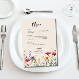 Elegante Kleurrijke Wildflower Beige Bruiloft Menu