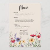 Elegante Kleurrijke Wildflower Beige Bruiloft Menu (Voorkant)