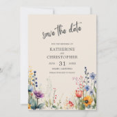 Elegante Kleurrijke Wildflower Beige Bruiloft Save The Date (Voorkant)