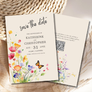 Elegante Kleurrijke Wildflower Beige Bruiloft Save The Date