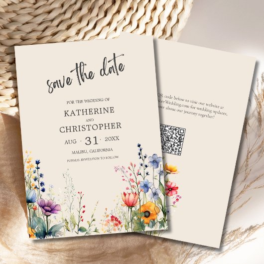 Elegante Kleurrijke Wildflower Beige Bruiloft Save The Date