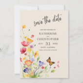 Elegante Kleurrijke Wildflower Beige Bruiloft Save The Date (Voorkant)