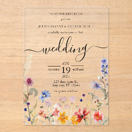 Elegante kleurrijke wildflower bruiloft acryl uitnodigingen