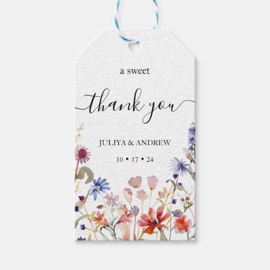 Elegante kleurrijke wildflower bruiloft cadeaulabel (Voorkant)