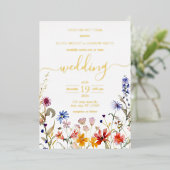 Elegante kleurrijke wildflower bruiloft folie uitnodiging (Staand Voorkant)