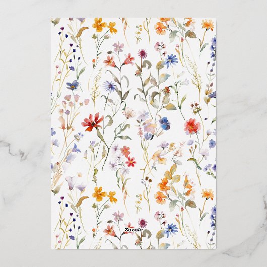 Elegante kleurrijke wildflower bruiloft folie uitnodiging (Achterkant)