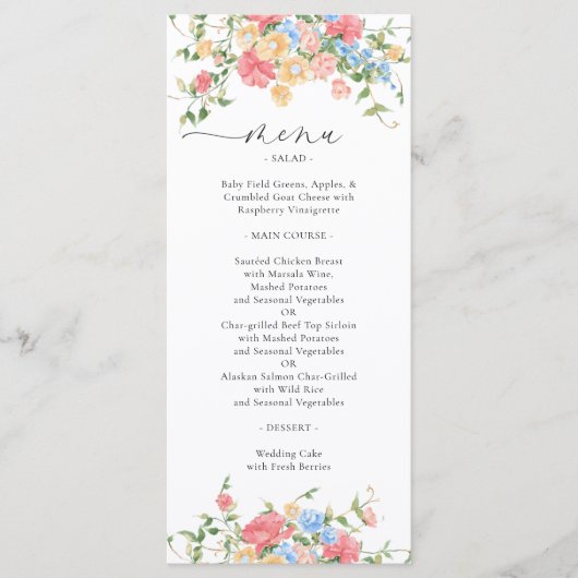Elegante Kleurrijke Wildflower Bruiloft Menu (Voorkant)
