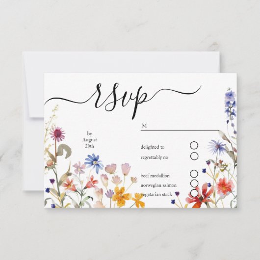 Elegante kleurrijke wildflower bruiloft RSVP kaartje (Voorkant)