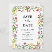 Elegante Kleurrijke Wildflower Bruiloft Save The D Kaart (Voorkant)