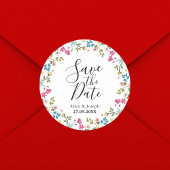 Elegante Kleurrijke Wildflower Bruiloft Save The D Ronde Sticker