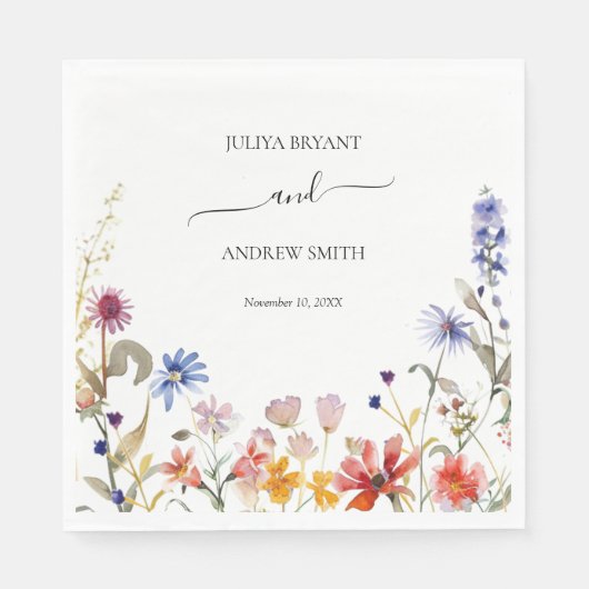 Elegante kleurrijke wildflower bruiloft servet (Voorkant)