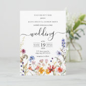 Elegante kleurrijke wildflower bruiloft uitnodigin kaart (Staand voorkant)