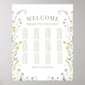 Elegante Kleurrijke Wildflower Bruiloft Zitgrafiek Poster (Voorkant)