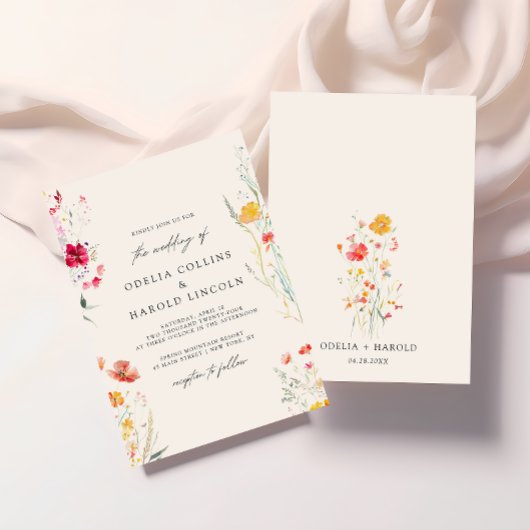 Elegante Kleurrijke Wildflower Cream Wedding Kaart