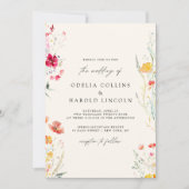 Elegante Kleurrijke Wildflower Cream Wedding Kaart (Voorkant)
