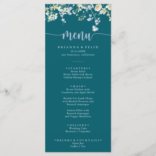 Elegante kleurrijke Wildflower Dinner Menu (Voorkant)