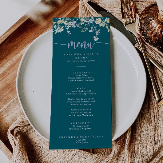Elegante kleurrijke Wildflower Dinner Menu