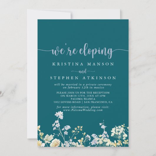 Elegante kleurrijke Wildflower Elopement receptie Kaart (Voorkant)