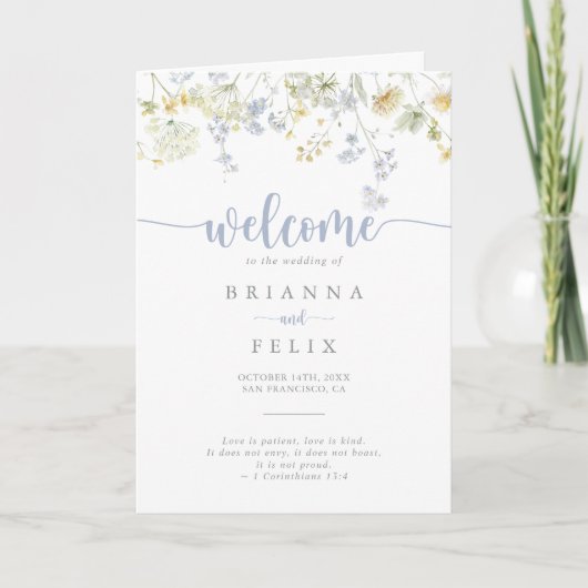 Elegante Kleurrijke Wildflower Gevouwen Trouwprogr Programma (Voorkant)