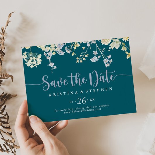 Elegante Kleurrijke Wildflower Horizontale Huwelij Save The Date
