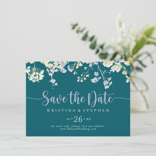 Elegante Kleurrijke Wildflower Horizontale Huwelij Save The Date (Staand voorkant)