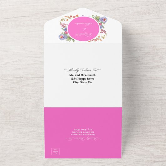 Elegante Kleurrijke Wildflower Magenta bruiloft All In One Uitnodiging (Buitenkant)