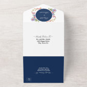 Elegante Kleurrijke Wildflower Midnight Blue Weddi All In One Uitnodiging (Buitenkant)