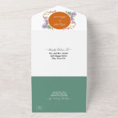 Elegante Kleurrijke Wildflower Sinaasappel Green W All In One Uitnodiging (Buitenkant)