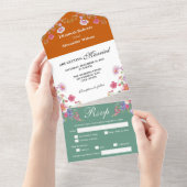 Elegante Kleurrijke Wildflower Sinaasappel Green W All In One Uitnodiging (Afscheurbaar)