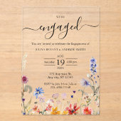 Elegante kleurrijke wildflower verlovingsfeest acryl uitnodigingen (Voorkant)