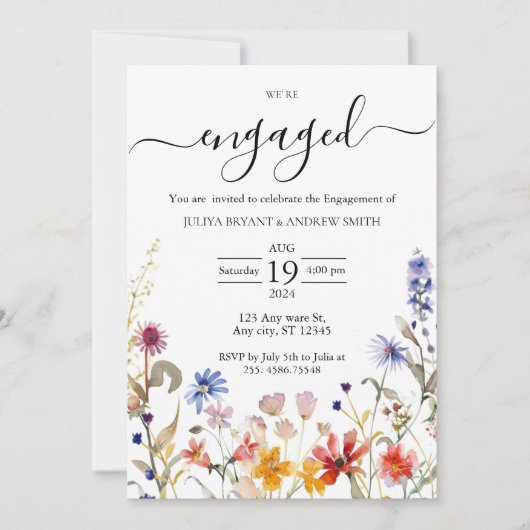 Elegante kleurrijke wildflower verlovingsfeest kaart (Voorkant)