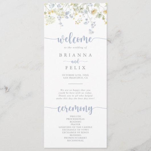 Elegante kleurrijke Wildflower Wedding Program Programmakaart (Voorkant)