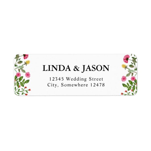 Elegante Kleurrijke Wildflower Wedding Retouradres Etiket (Voorkant)