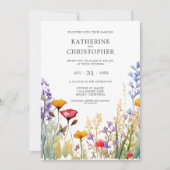 Elegante Kleurrijke Wildflowers Bruiloft Kaart (Voorkant)