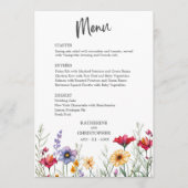 Elegante Kleurrijke Wildflowers Bruiloft Menu (Voorkant)