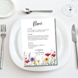 Elegante Kleurrijke Wildflowers Bruiloft Menu