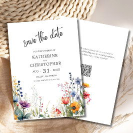 Elegante Kleurrijke Wildflowers Bruiloft Save The Date