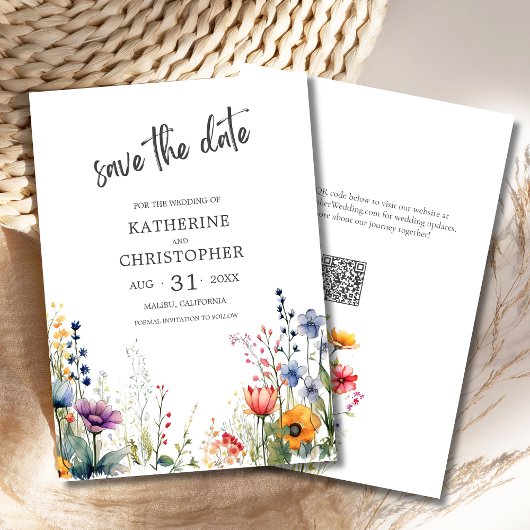 Elegante Kleurrijke Wildflowers Bruiloft Save The Date