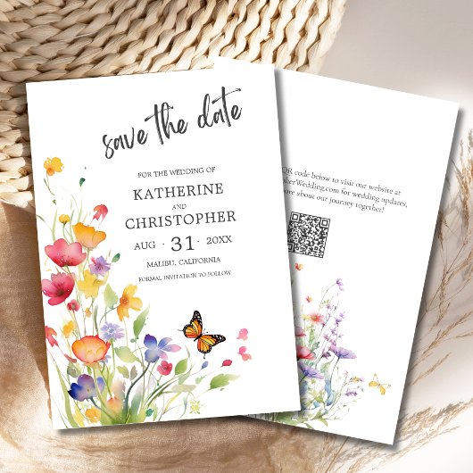Elegante Kleurrijke Wildflowers Bruiloft Save The Date