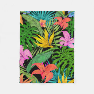 Elegante Kleurrijke Zomer Tropisch Bloemmotief Bla Fleece Deken