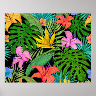 Elegante Kleurrijke Zomer Tropisch Bloemmotief Bla Poster