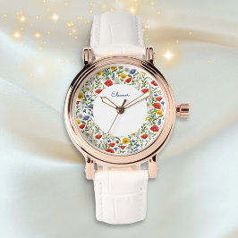 Elegante Kleurrijke Zomer Wildflowers Bloemenronde Horloge