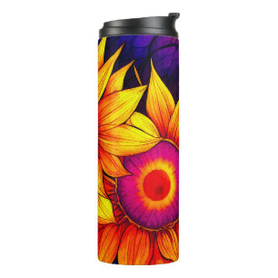 Elegante Kleurrijke Zonnebloem Bloem Power Kunstwe Thermosbeker